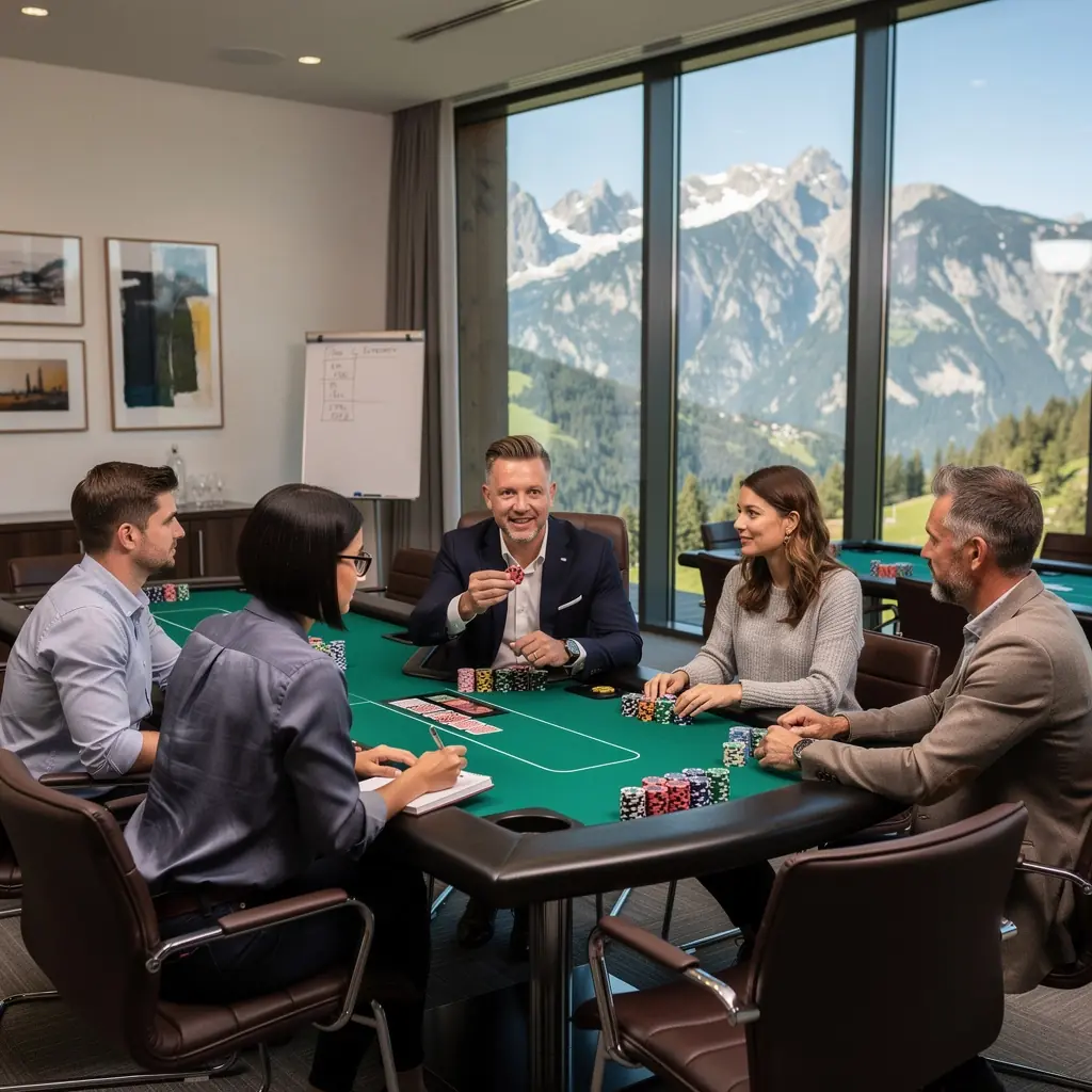 Ein Trainer erklärt die Grundlagen des Cash Games in einem Kursraum.