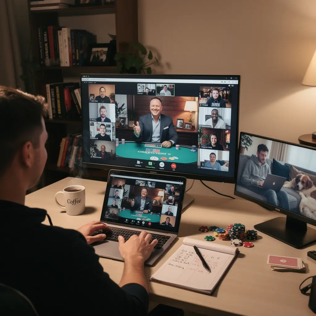 Zuschauer beobachten ein spannendes Pokerspiel in einem Casino.