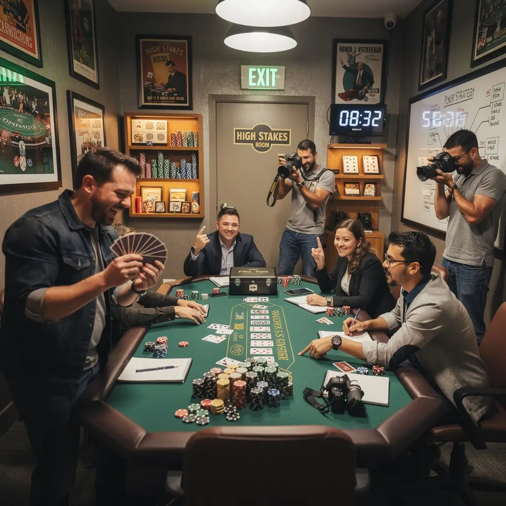 Zuschauer beobachten ein spannendes Pokerspiel in einem Casino.