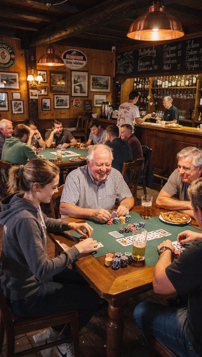 Ein Spieler konzentriert sich auf seine Karten am Pokertisch.